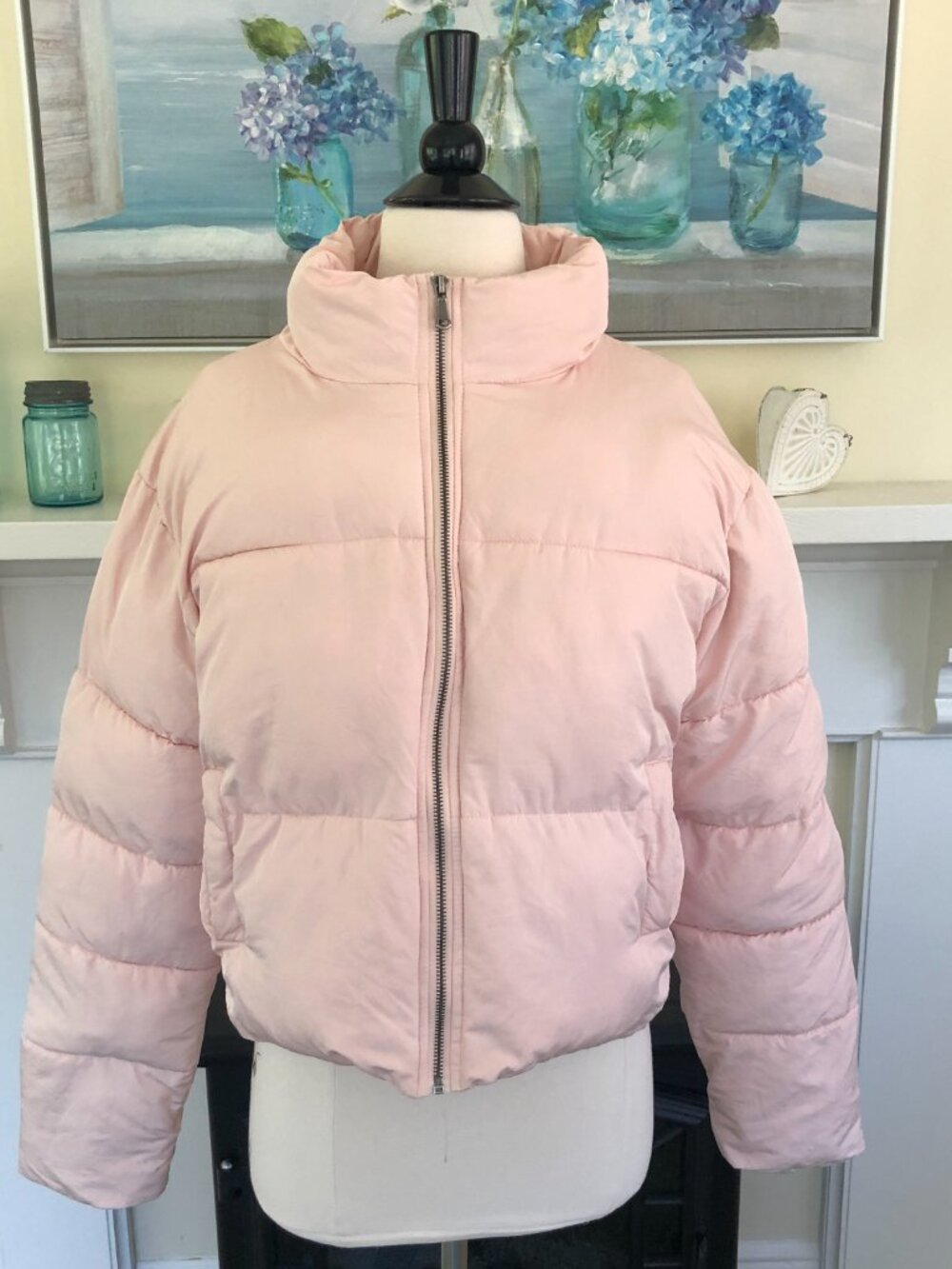 Double Zero Blush Pink Drawcord Short Puffer Jacket Medium